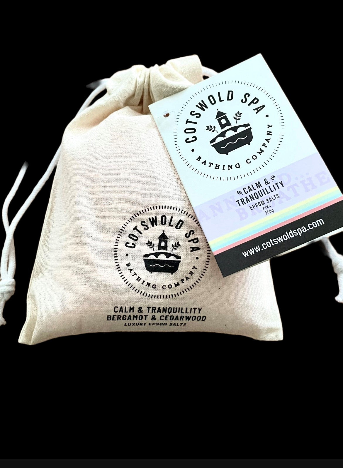 Calm & Tranquillity Epsom Salts Cotton Pouch with Bergamot & Cedarwood (250g)